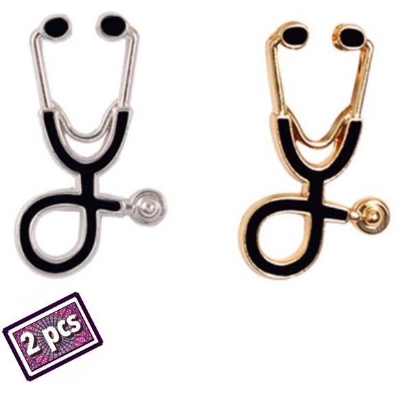1 LEFT‼️ 2 Matching Gold Silver Stethoscope Lapel Med Pins - Picture 1 of 11